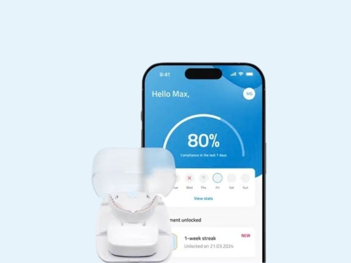 OrthoPulse 牙科加速器與手機 App 畫面